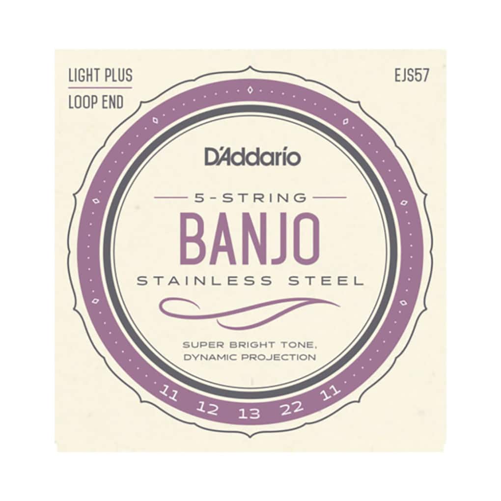 Banjo Strings – D’Addario EJS57 – 5 String Banjo – Stainless Steel – Custom Medium – 11-22 – Loop End 1