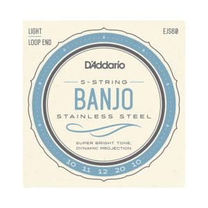 Banjo Strings - D'Addario EJS60 - 5 String Banjo - Stainless Steel - Light - 10-20 - Loop End