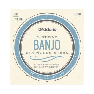 Banjo Strings – D’Addario EJS60 – 5 String Banjo – Stainless Steel – Light – 10-20 – Loop End 1