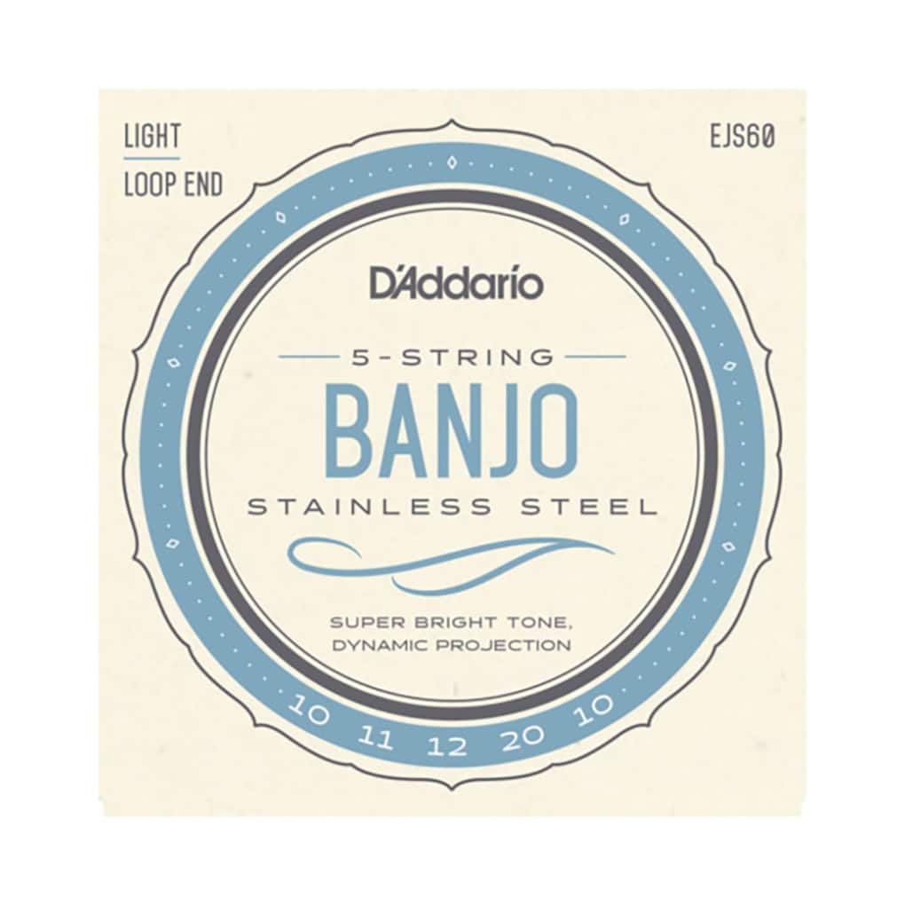 Banjo Strings – D’Addario EJS60 – 5 String Banjo – Stainless Steel – Light – 10-20 – Loop End 1