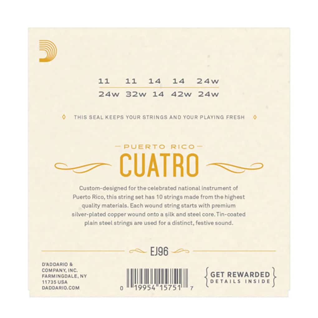 Cuatro Strings – Puerto Rico Cuatro – D’Addario EJ96 – Silver Plated Copper – 10 Strings – Ball End 2