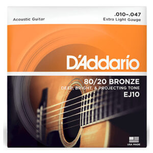 Acoustic Guitar Strings - D'Addario EJ10 - 80/20 Bronze - Extra Light - 10-47