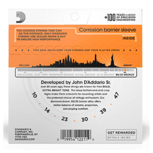 Acoustic Guitar Strings – D’Addario EJ10 – 80/20 Bronze – Extra Light – 10-47 2