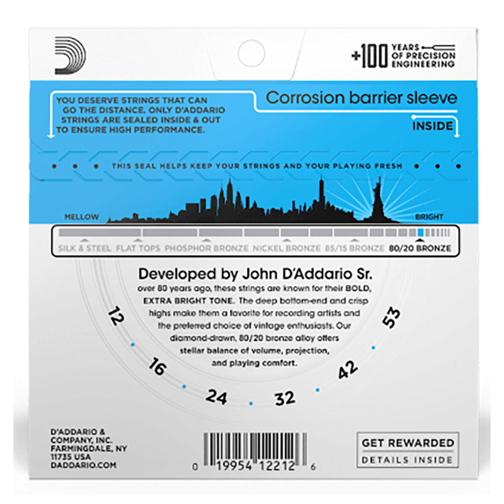 Acoustic Guitar Strings – D’Addario EJ11 – 80/20 Bronze – Light – 12-53 2