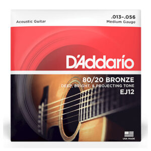 Acoustic Guitar Strings - D'Addario EJ12 - 80/20 Bronze - Medium - 13-56