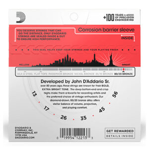 Acoustic Guitar Strings – D’Addario EJ12 – 80/20 Bronze – Medium – 13-56 2