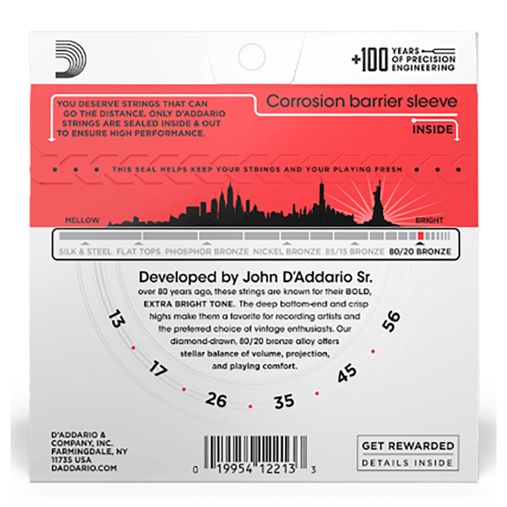 Acoustic Guitar Strings – D’Addario EJ12 – 80/20 Bronze – Medium – 13-56 2