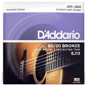 Acoustic Guitar Strings - D'Addario EJ13 - 80/20 Bronze - Custom Light - 11-52