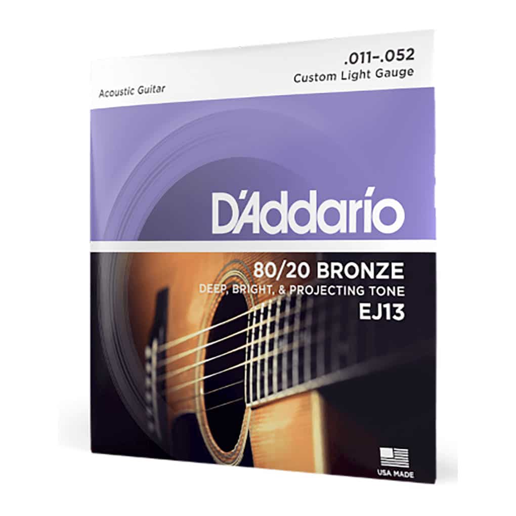 Acoustic Guitar Strings – D’Addario EJ13 – 80/20 Bronze – Custom Light – 11-52 3