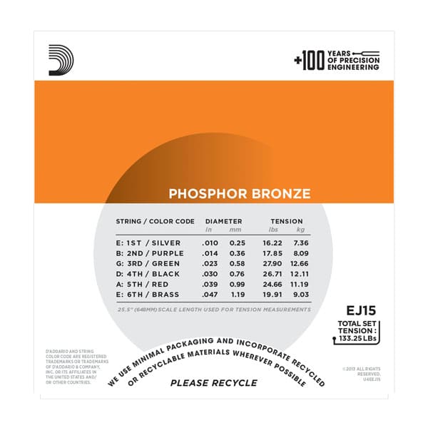 D’Addario EJ15 Phosphor Bronze Acoustic Guitar Strings – Extra Light – 10-47 3