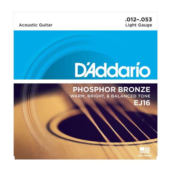 D’Addario EJ16 Phosphor Bronze Acoustic Guitar Strings – Light – 12-53 1