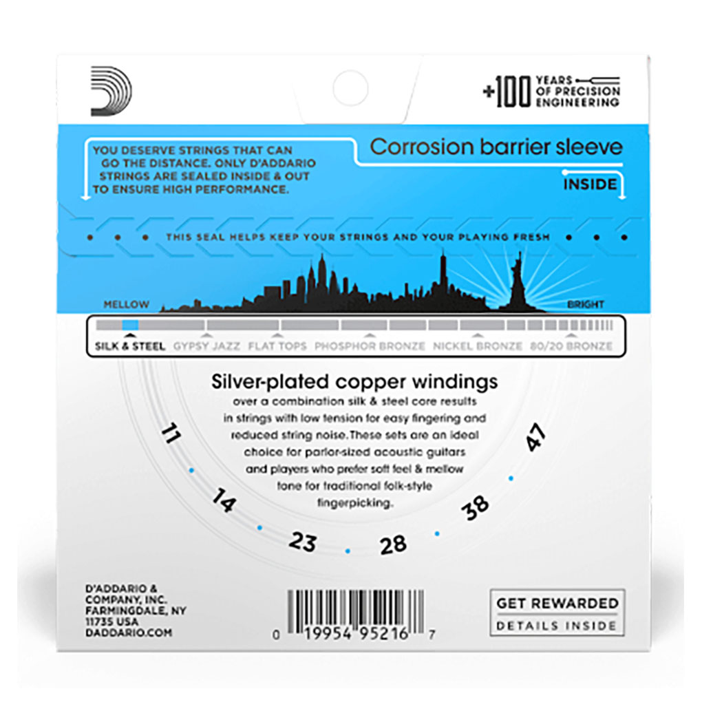 Acoustic Guitar Strings – D’Addario EJ40 – Silk & Steel – Light – 11-47 2