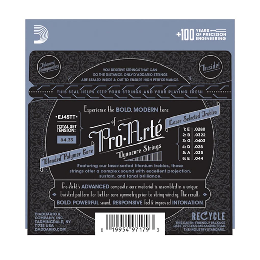 Classical Guitar Strings – D’Addario EJ45TT – Pro-Arte DynaCore Basses – Titanium Trebles – Normal Tension 2