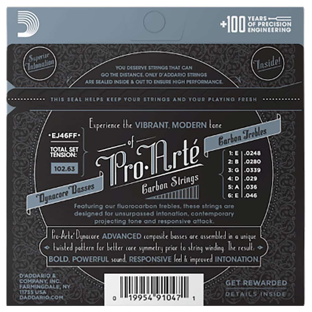 Classical Guitar Strings – D’Addario EJ46FF – Pro-Arte Carbon – Dynacore Basses – Hard Tension 2