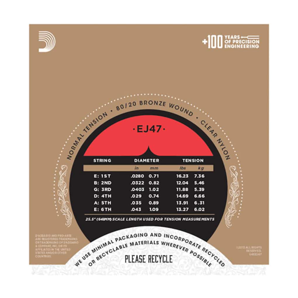 Classical Guitar Strings – D’Addario EJ47 – 80/20 Bronze & Pro-Arte Nylon – Normal Tension 3