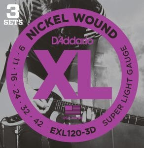 D'Addario EXL120-3D Nickel Wound Electric Guitar Strings - Super Light - 9-42 - 3 Sets
