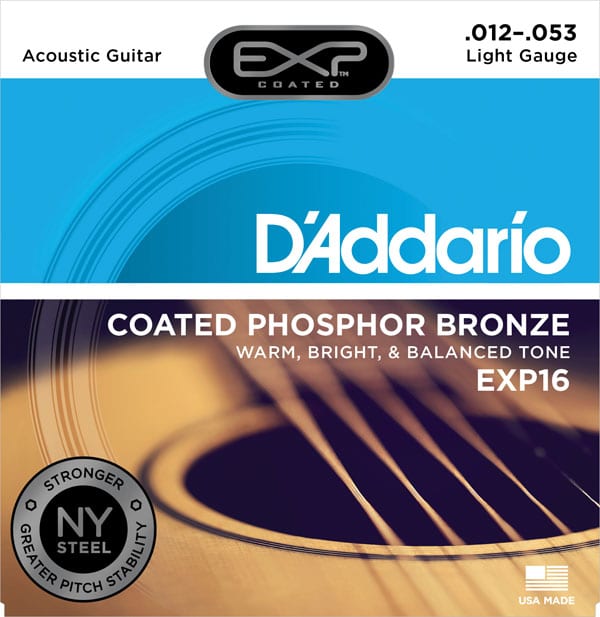 D’Addario EXP16 Coated Phosphor Bronze Acoustic Guitar Strings – Light – 12-53 1
