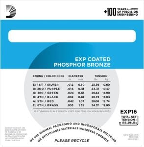 D’Addario EXP16 Coated Phosphor Bronze Acoustic Guitar Strings – Light – 12-53 3