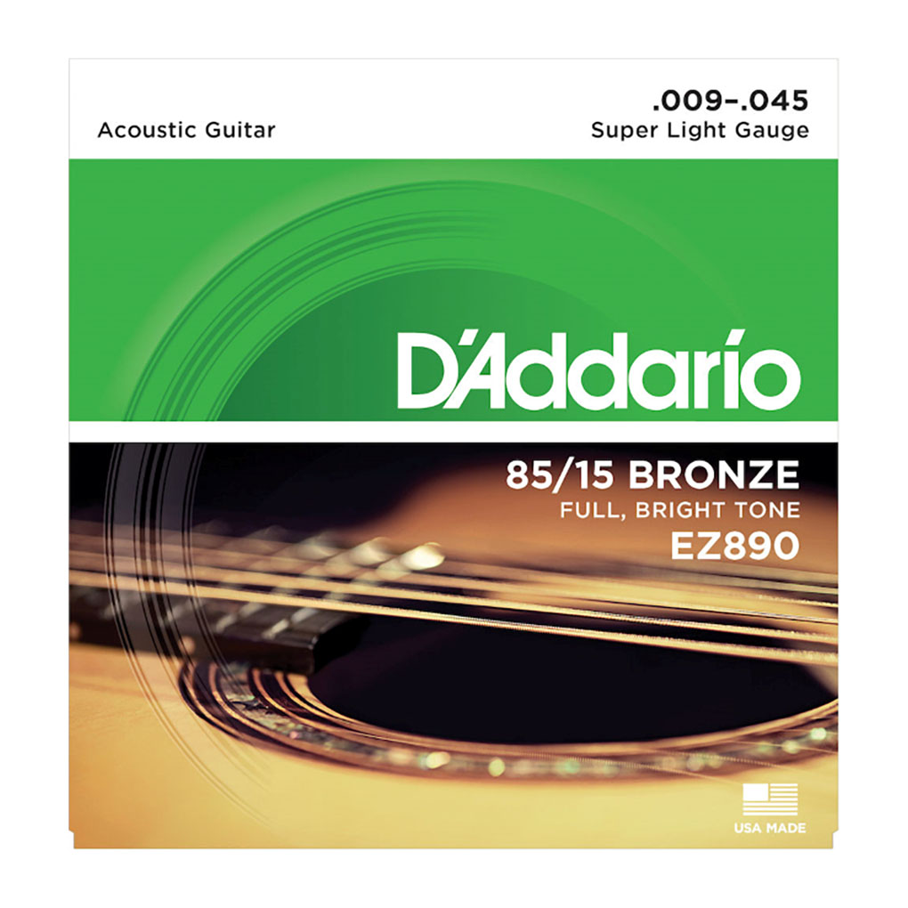 Acoustic Guitar Strings – D’Addario EZ890 – 85/15 Bronze – Super Light – 9-45 1