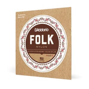 Classical Guitar Strings – D’Addario EJ32 – Folk – Silverplated Wound – Black Nylon Trebles – Ball End 3