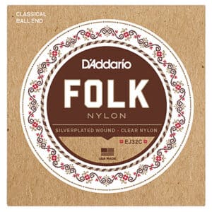 Classical Guitar Strings - D'Addario EJ32C - Folk - Silverplated Wound - Clear Nylon Trebles - Ball End