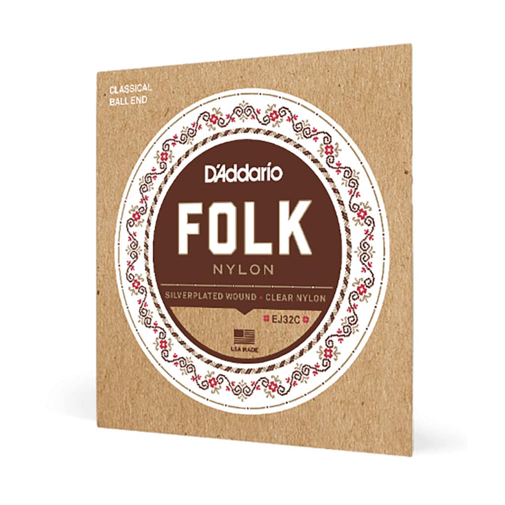 Classical Guitar Strings – D’Addario EJ32C – Folk – Silverplated Wound – Clear Nylon Trebles – Ball End 3