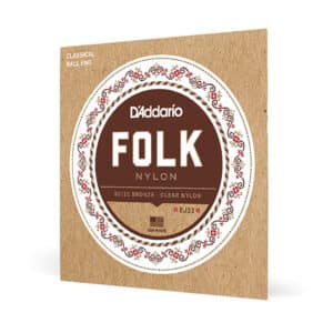 Classical Guitar Strings – D’Addario EJ33 – Folk – 80/20 Bronze – Clear Nylon Trebles – Ball End 3