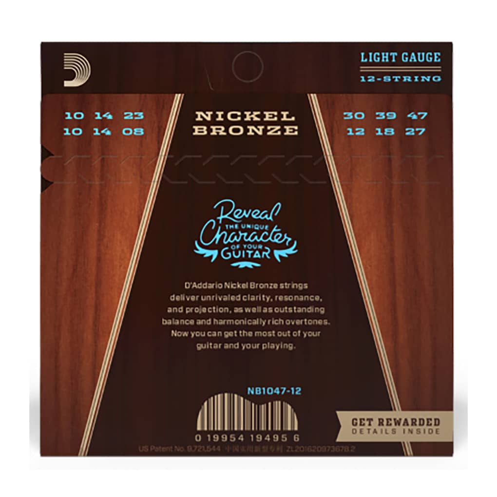 Acoustic Guitar Strings – 12-String – D’Addario NB1047-12 – Nickel Bronze – Light – 10-47 3