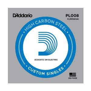 D'Addario PL008 Plain Steel Single String - Acoustic & Electric Guitar .008