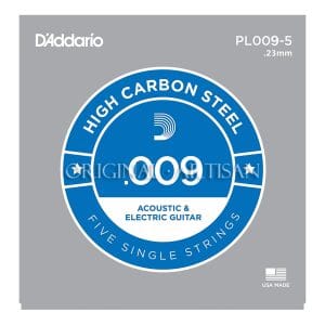 D'Addario PL009-5 Plain Steel Single String - Acoustic & Electric Guitar .009 - 5 Pack