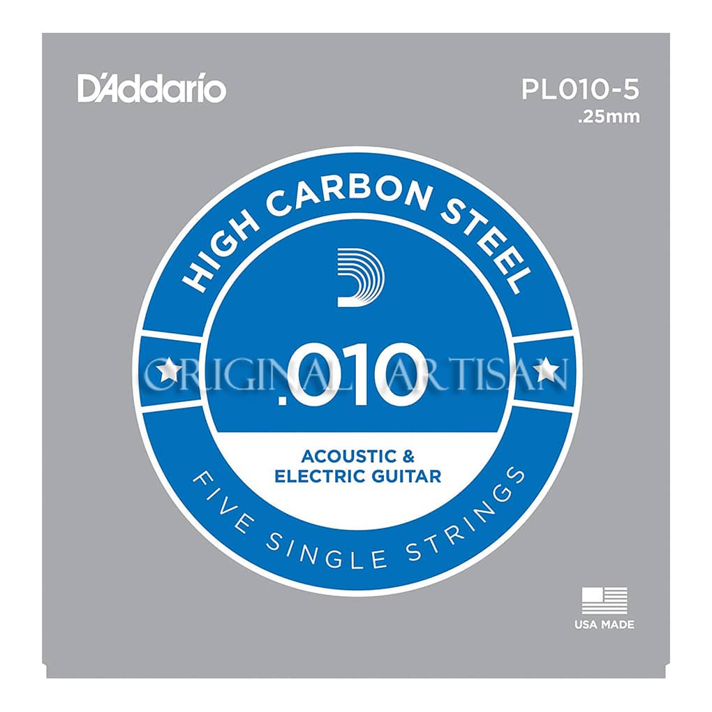 D’Addario PL010-5 Plain Steel Single String – Acoustic & Electric Guitar