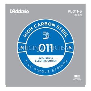 D'Addario PL011-5 Plain Steel Single String - Acoustic & Electric Guitar .011 - 5 Pack