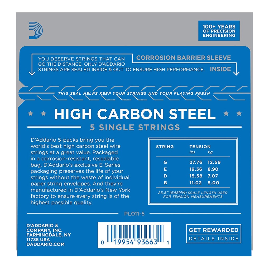 D’Addario PL011-5 Plain Steel Single String – Acoustic & Electric Guitar