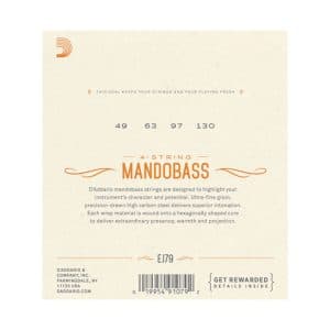 Mandobass Strings – D’Addario EJ79 – Copper Coated Steel Wound – Medium – 49-130 – Loop End – EADG Tuning 2