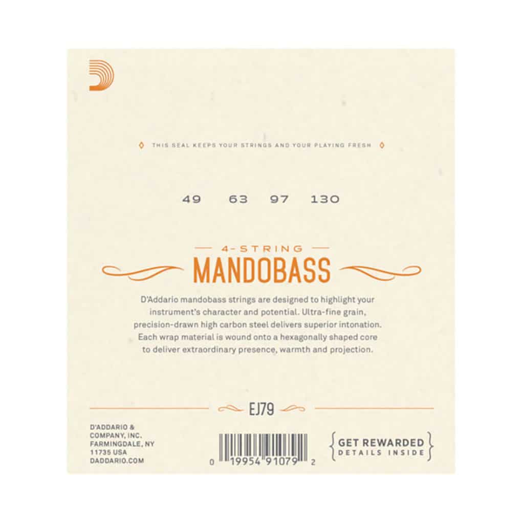Mandobass Strings – D’Addario EJ79 – Copper Coated Steel Wound – Medium – 49-130 – Loop End – EADG Tuning 2