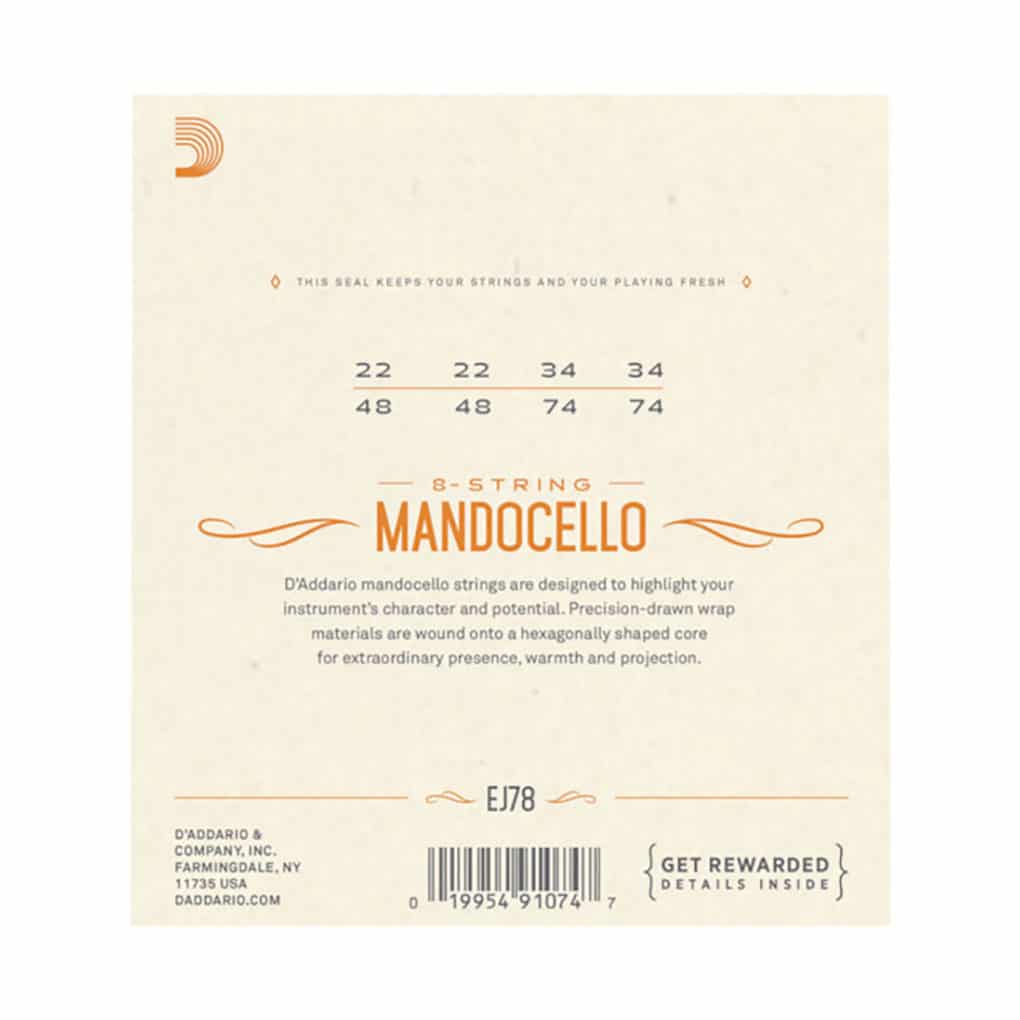 Mandocello Strings – D’Addario EJ78 – Phosphor Bronze – Medium – 22-74 – Loop End – C to A Tuning 2