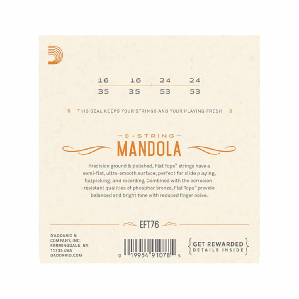 Mandola Strings – D’Addario EFT76 – Flat Tops – Phosphor Bronze – Medium – 16-53 – Loop End 2