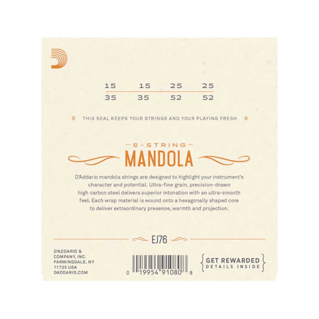 Mandola Strings – D’Addario EJ76 – Phosphor Bronze – Medium – 15-52 – Loop End 2