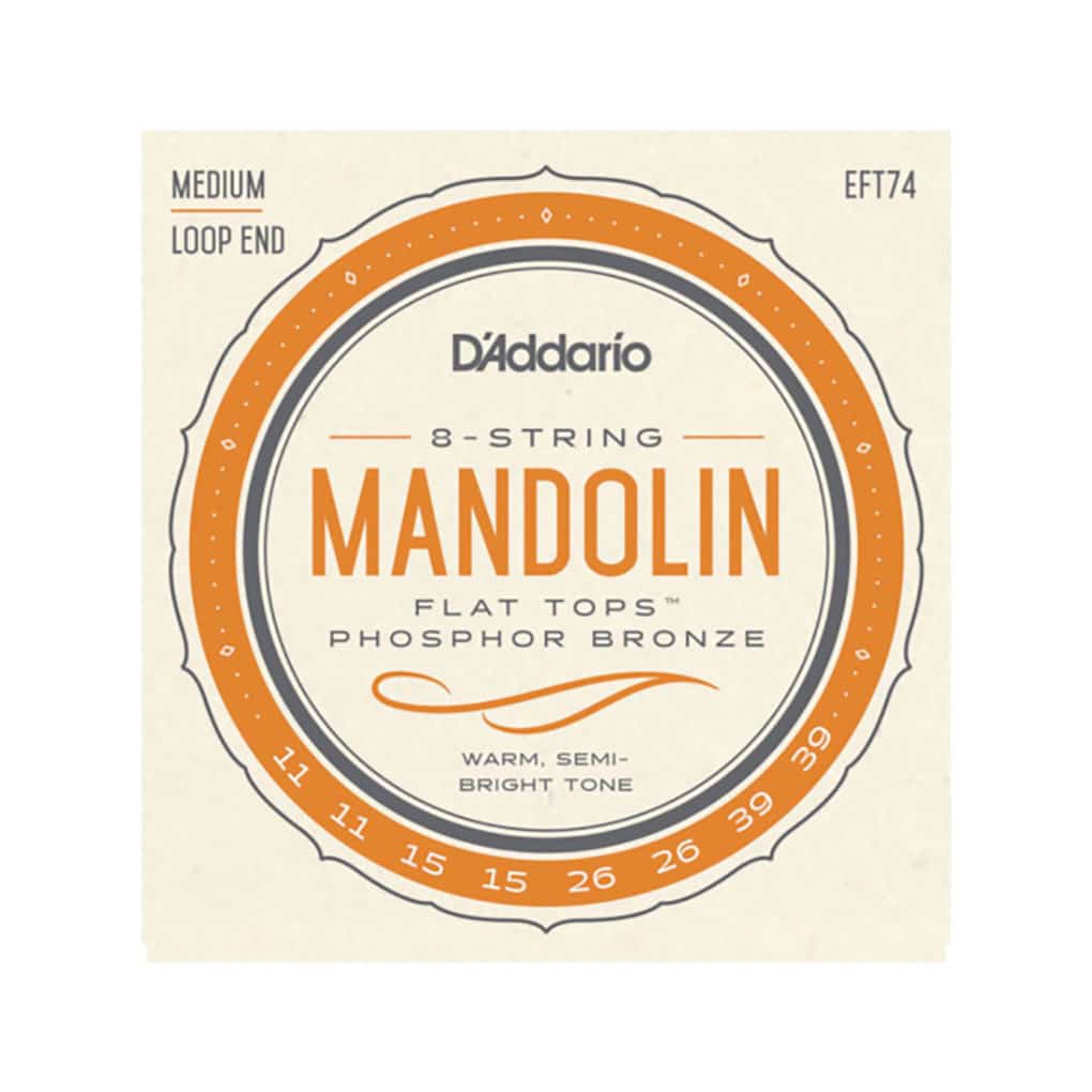 Mandolin Strings – D’Addario EFT74 – Flat Tops – Phosphor Bronze – Medium – 11-39 – Loop End 1