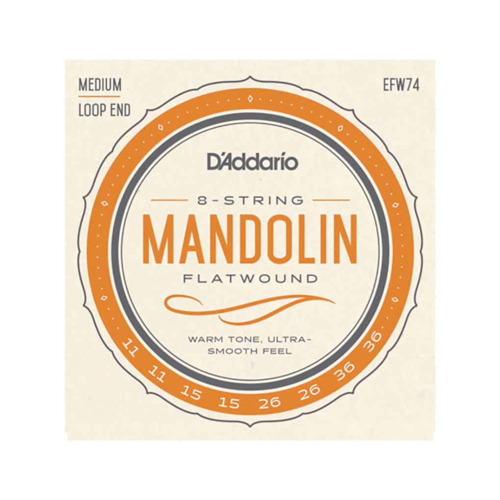 Mandolin Strings – D’Addario EFW74 – Flatwound – Stainless Steel – Medium – 11-36 – Loop End 1