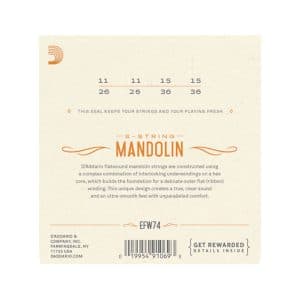 Mandolin Strings – D’Addario EFW74 – Flatwound – Stainless Steel – Medium – 11-36 – Loop End 2