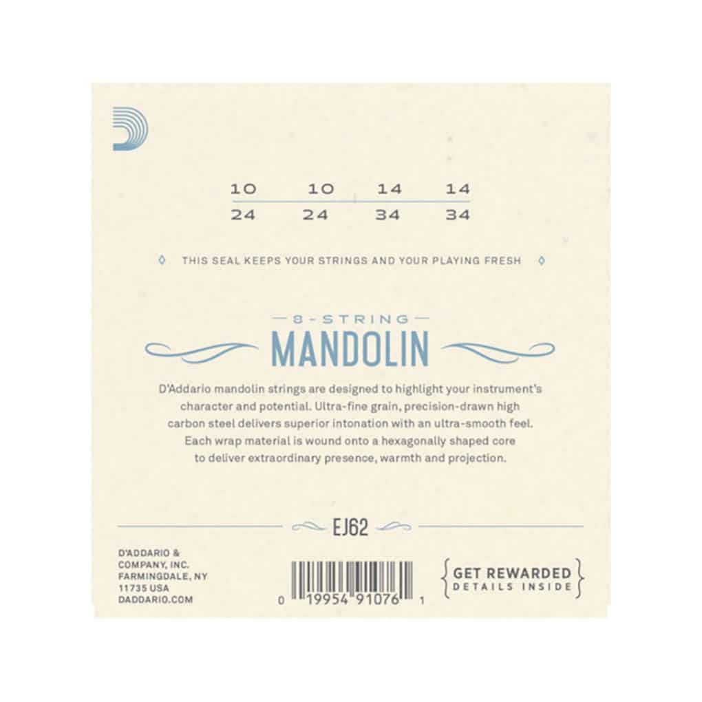Mandolin Strings – D’Addario EJ62 – 80/20 Bronze – Light – 10-34 – Loop End 3