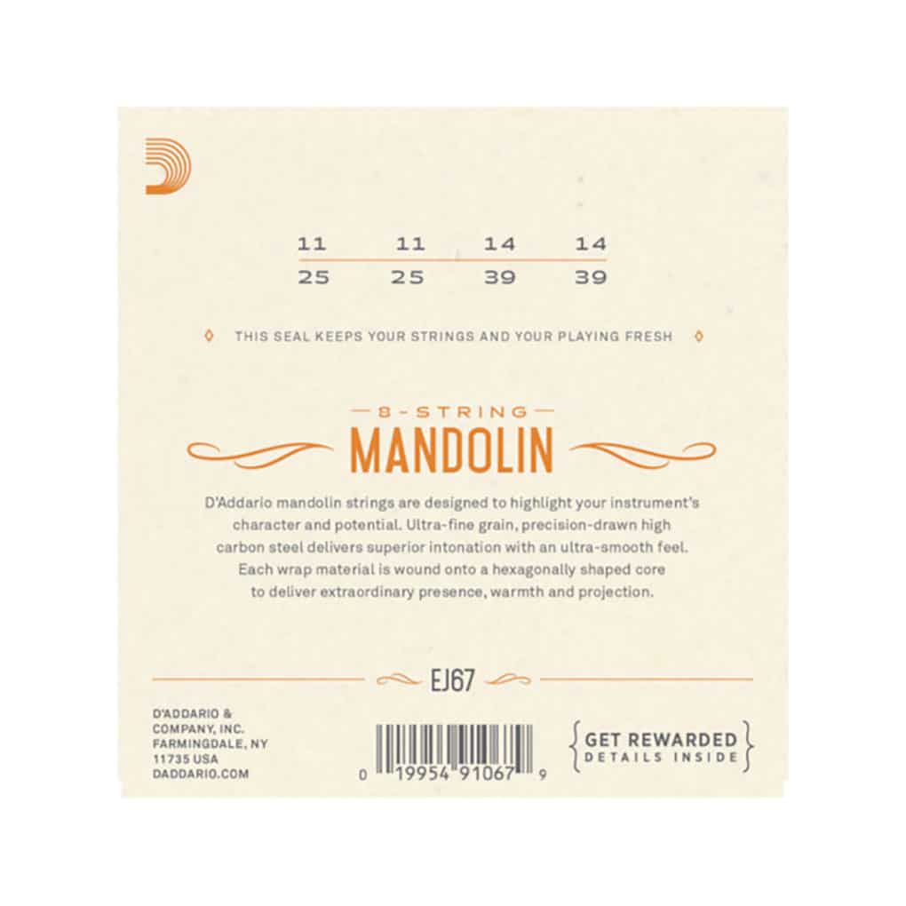 Mandolin Strings – D’Addario EJ67 – Nickel Plated Steel – Medium – 11-39 – Loop End 2