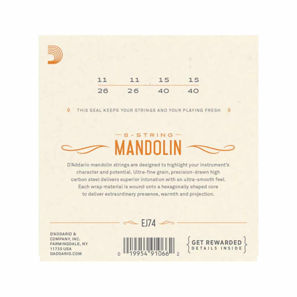 Mandolin Strings – D’Addario EJ74 – Phosphor Bronze – Medium – 11-40 – Loop End 2