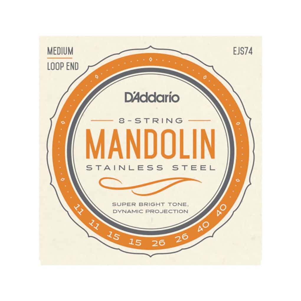 Mandolin Strings – D’Addario EJS74 – Stainless Steel – Phosphor Bronze – Medium – 11-40 – Loop End 1