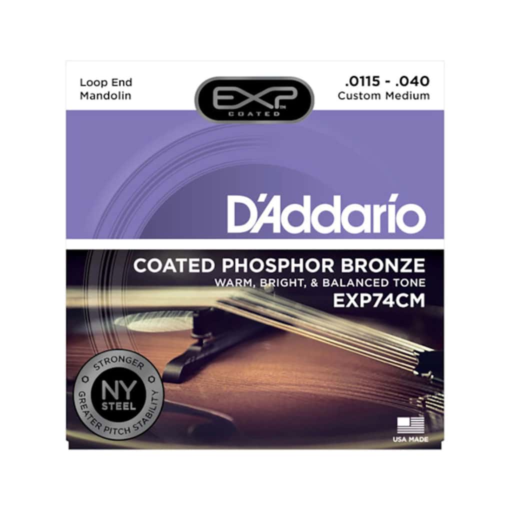 Mandolin Strings – D’Addario EXP74CM – Coated Phosphor Bronze – Custom Medium – 11