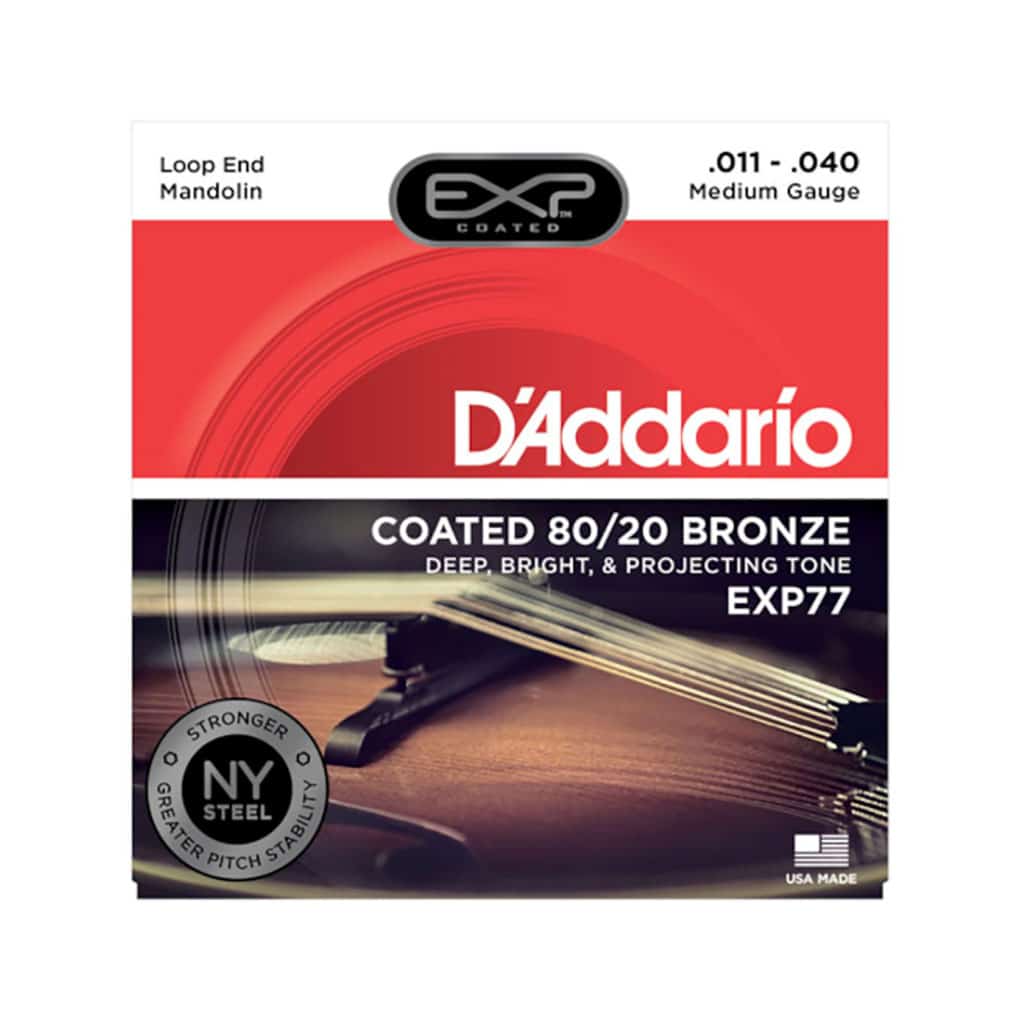 Mandolin Strings – D’Addario EXP77 – Coated 80/20 Bronze – Medium – 11-40 – Loop End 1