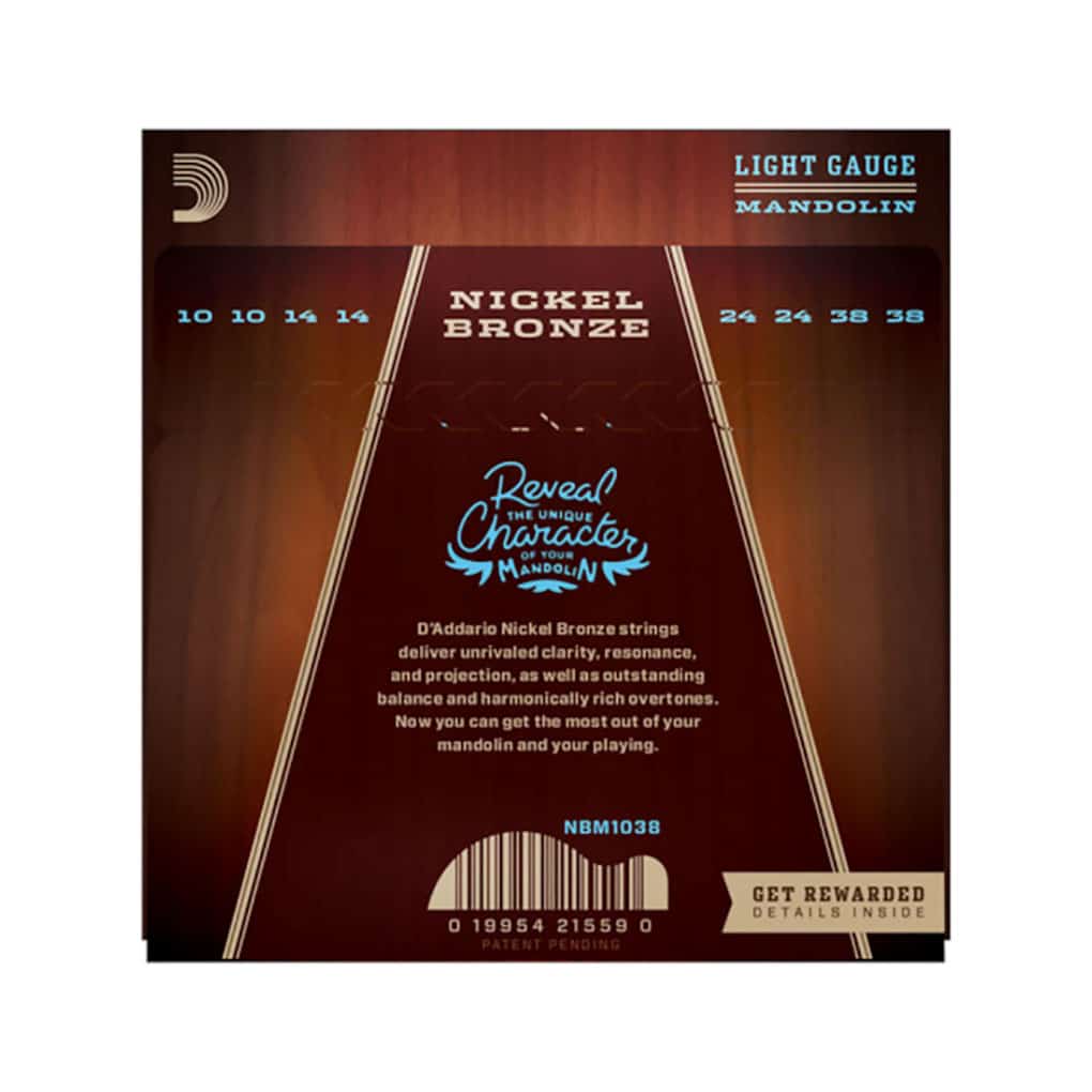 Mandolin Strings – D’Addario NBM1038 – Nickel Bronze – Light – 10-38 – Loop End 2