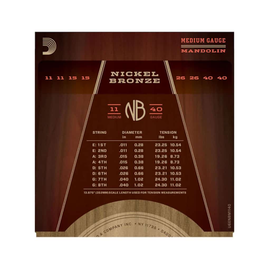 Mandolin Strings – D’Addario NBM1140 – Nickel Bronze – Medium – 11-40 – Loop End 3