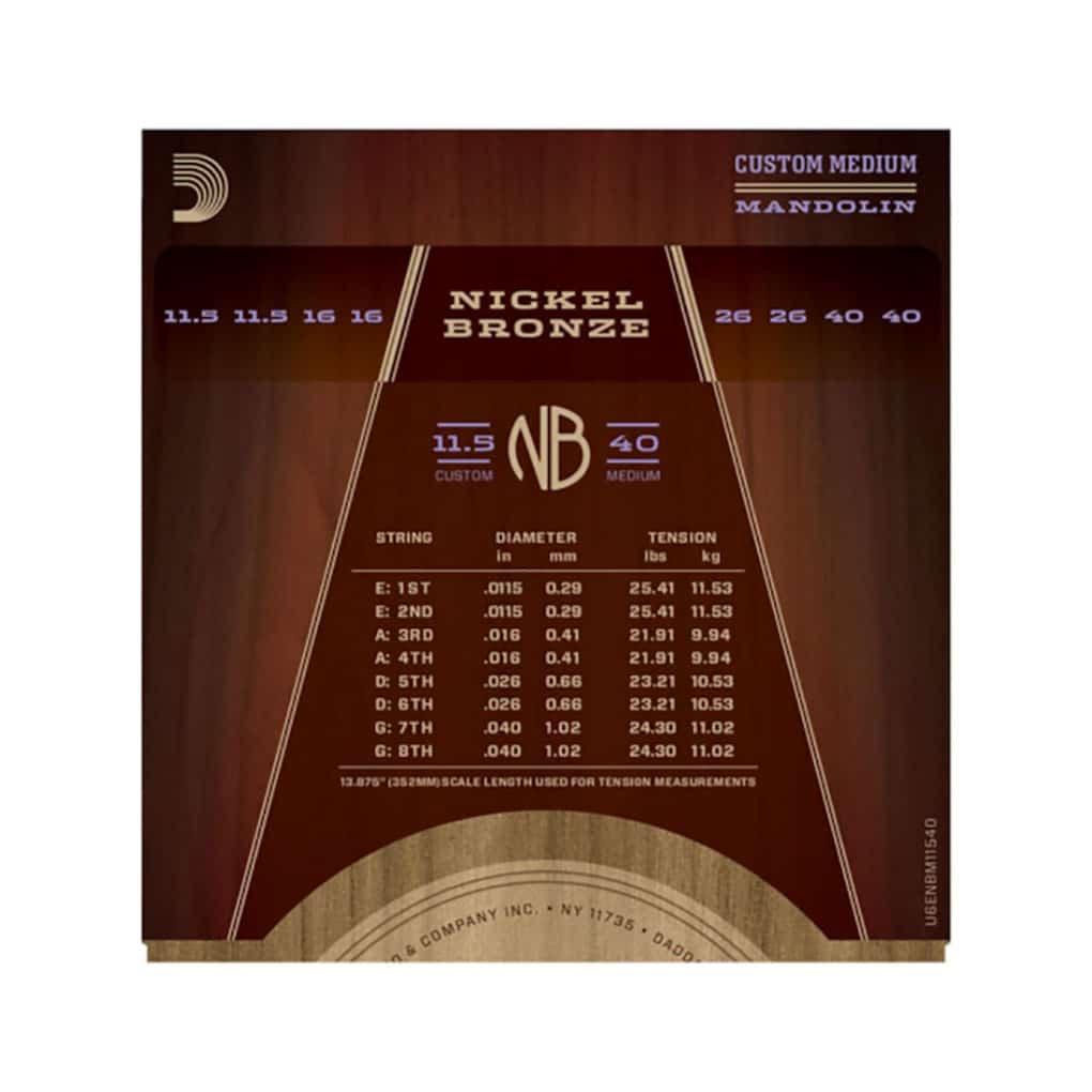 Mandolin Strings – D’Addario NBM11540 – Nickel Bronze – Custom Medium – 11